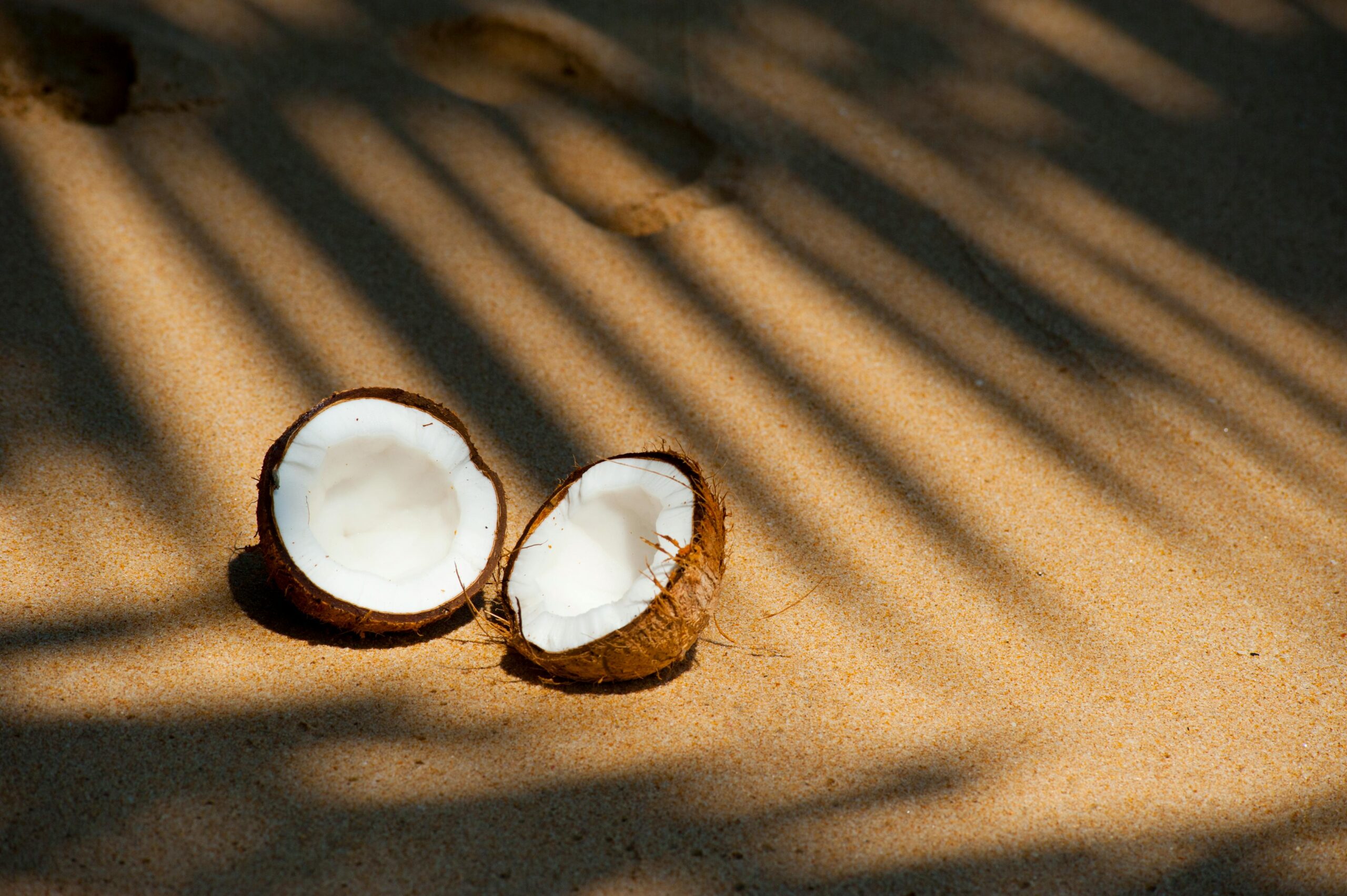 Geöffnete Kokosnuss Auf Sand
